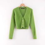 Gilet Court en Maille Douce et Duveteuse Col V et Manches Longues