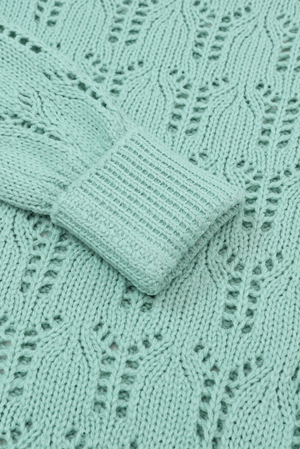 Pull en Maille Ajourée Pointelle Col Rond, Manches Longues