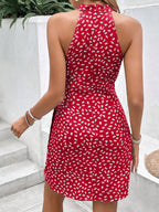 Robe Midi à Col Halter Fluide et Imprimé