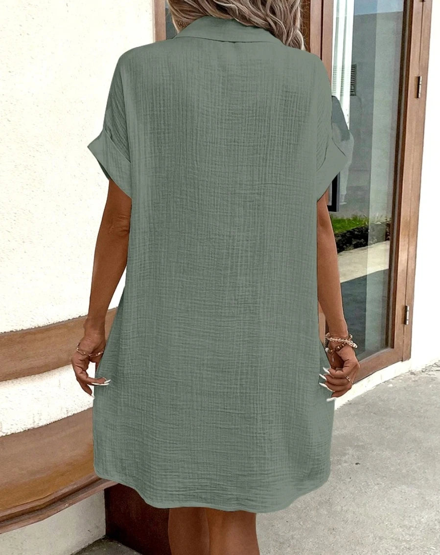 Robe Chemise Tunique Ample à Boutons et Poches