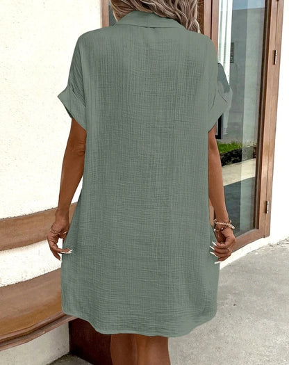 Robe Chemise Tunique Ample à Boutons et Poches