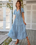 Robe Longue Fleurie à Manches Volantées