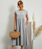 Robe Midi en Coton et Lin Fluide Empire