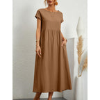 Robe Midi en Coton et Lin Fluide Empire