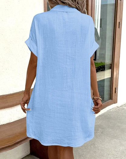 Robe Chemise Tunique Ample à Boutons et Poches