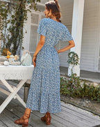 Robe Longue Fleurie à Manches Volantées