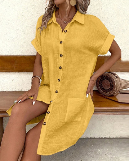 Robe Chemise Tunique Ample à Boutons et Poches
