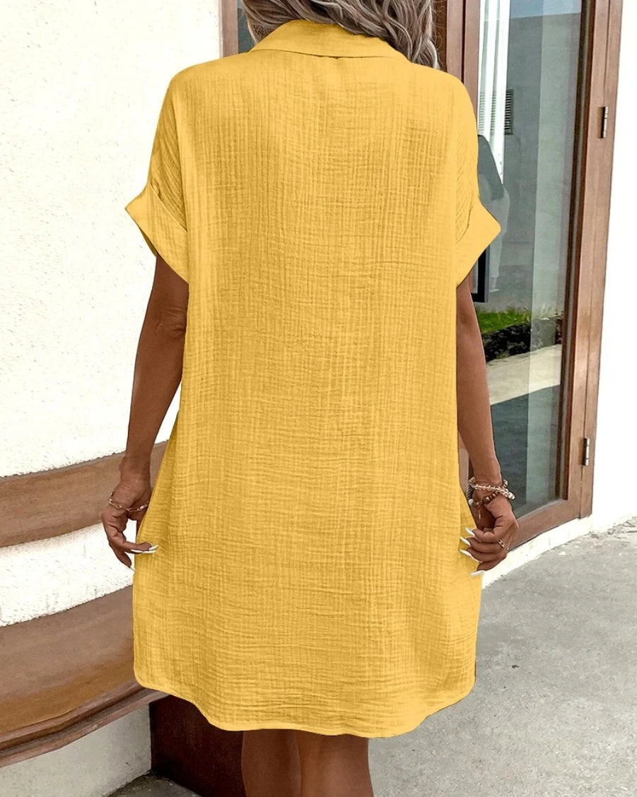 Robe Chemise Tunique Ample à Boutons et Poches