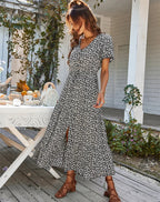Robe Longue Fleurie à Manches Volantées