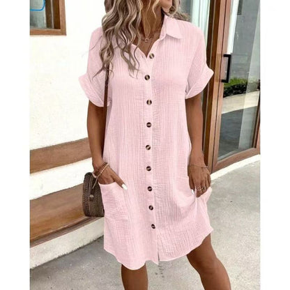 Robe Chemise Tunique Ample à Boutons et Poches