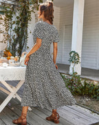 Robe Longue Fleurie à Manches Volantées