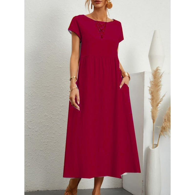 Robe Midi en Coton et Lin Fluide Empire