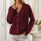 Gilet en Maille Torsadée à Col V Boutonné