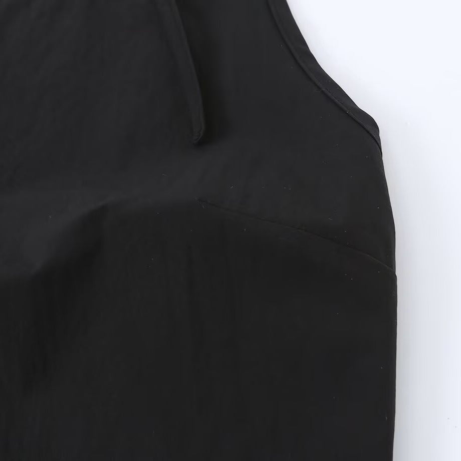 Robe Midi Noire à Bretelles à Nouer Coupe Évasée