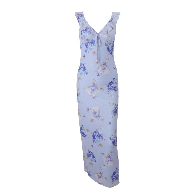Robe Longue Fleurie à Volants Silhouette Fluide