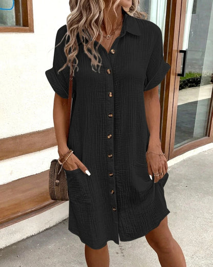 Robe Chemise Tunique Ample à Boutons et Poches