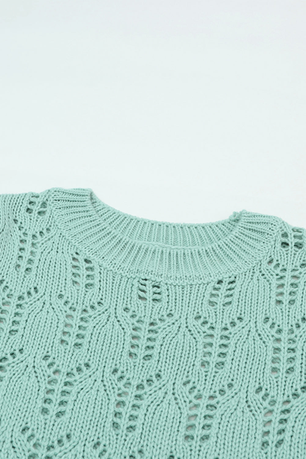 Pull en Maille Ajourée Pointelle Col Rond, Manches Longues