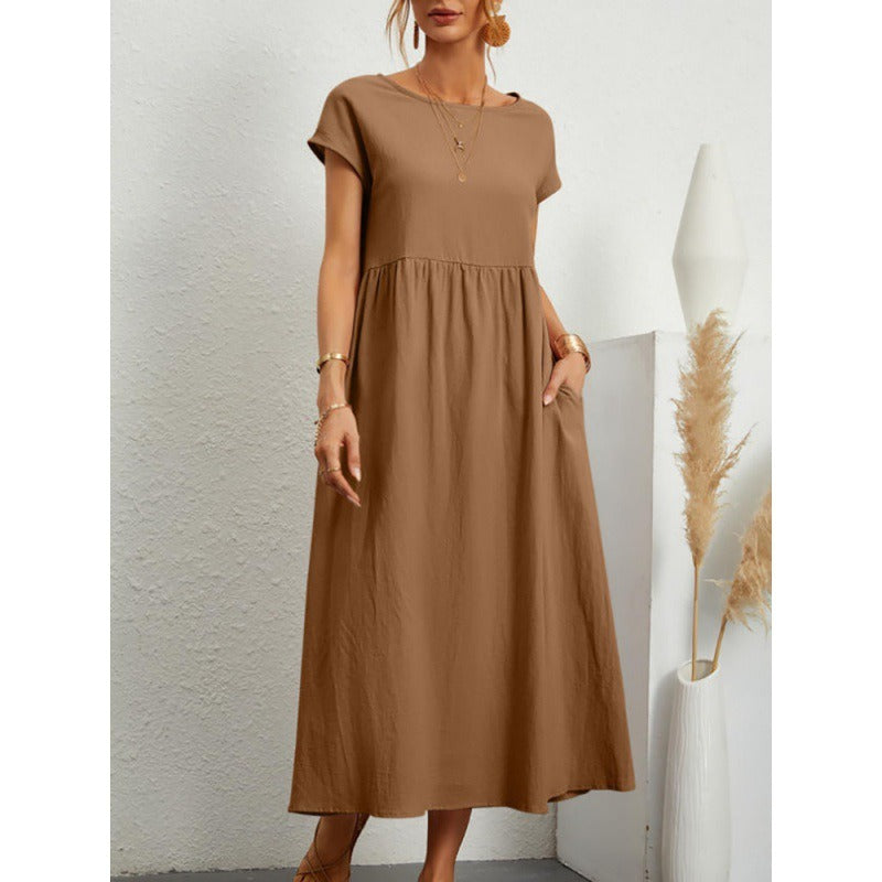 Robe Midi en Coton et Lin Fluide Empire