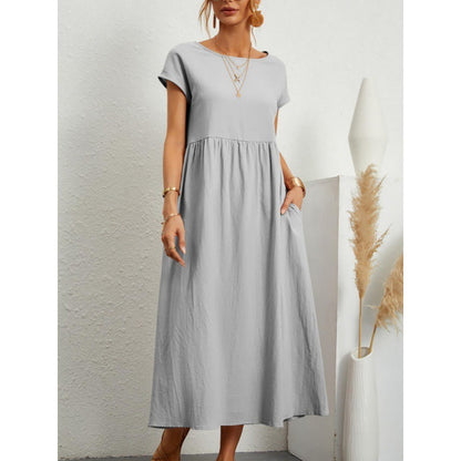 Robe Midi en Coton et Lin Fluide Empire