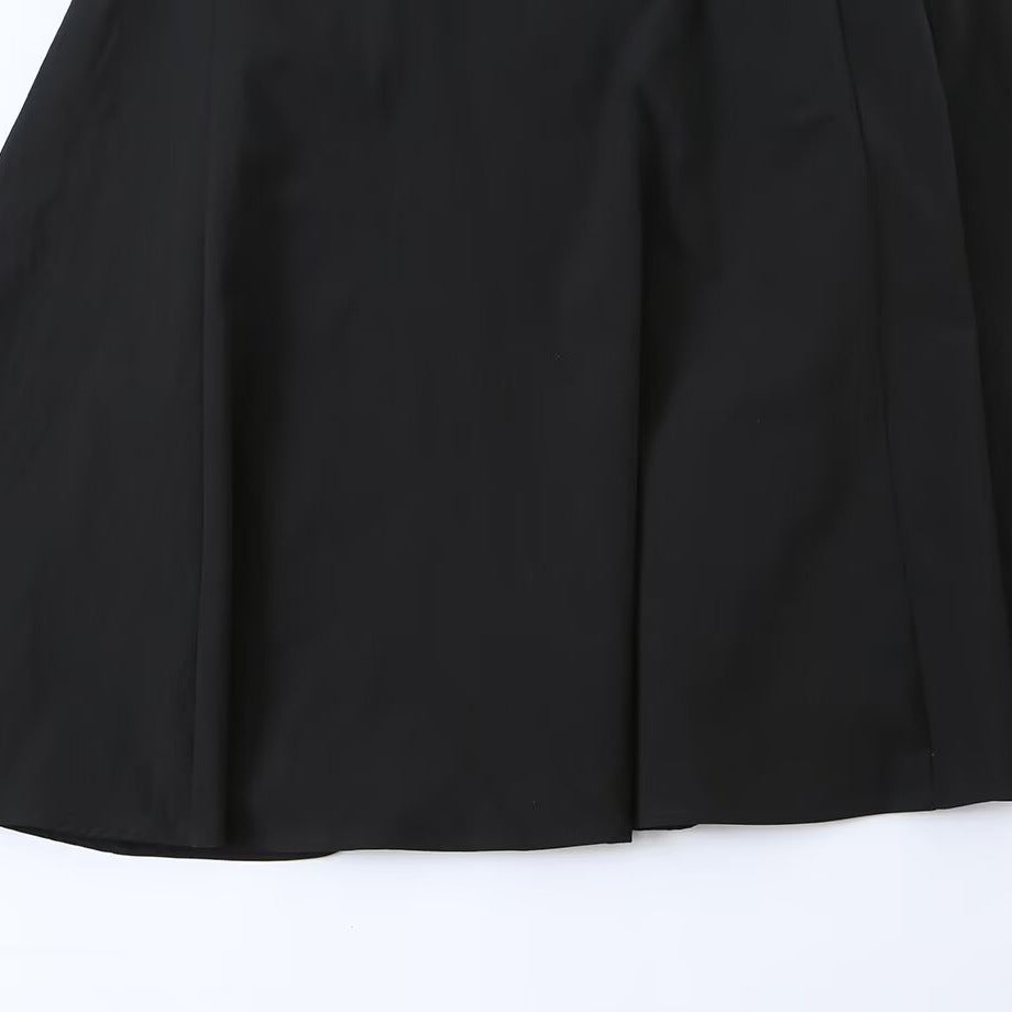 Robe Midi Noire à Bretelles à Nouer Coupe Évasée