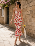 Robe Longue Fleurie à Bretelles Imprimé Rose