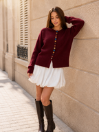 Cardigan en Maille Douce à Boutons Colorés Col Rond