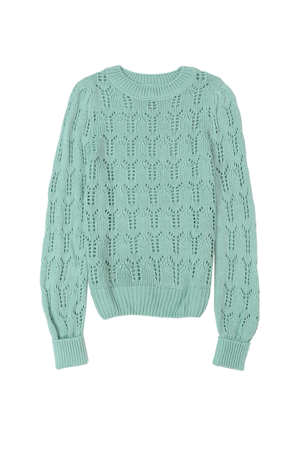Pull en Maille Ajourée Pointelle Col Rond, Manches Longues