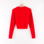 Gilet Court en Maille Douce et Duveteuse Col V et Manches Longues