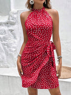 Robe Midi à Col Halter Fluide et Imprimé