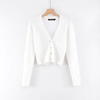 Gilet Court en Maille Douce et Duveteuse Col V et Manches Longues