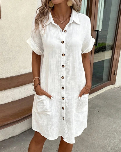 Robe Chemise Tunique Ample à Boutons et Poches