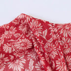 Robe Midi Fleurie Rouge à Col Noué Manches Volantées