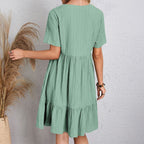 Robe Courte à Col V et Volants Fluide Décontractée