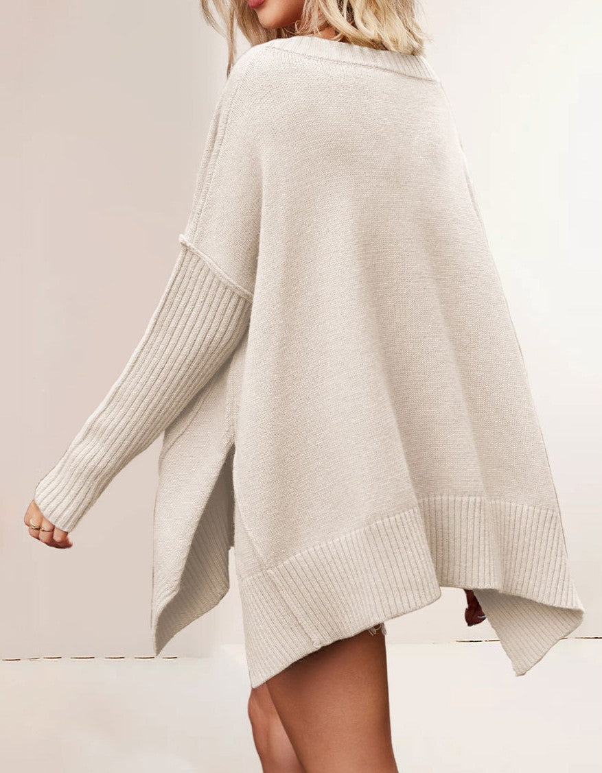 Pull Oversize en Maille à Col V – Manches Longues