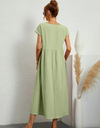 Robe Midi en Coton et Lin Fluide Empire