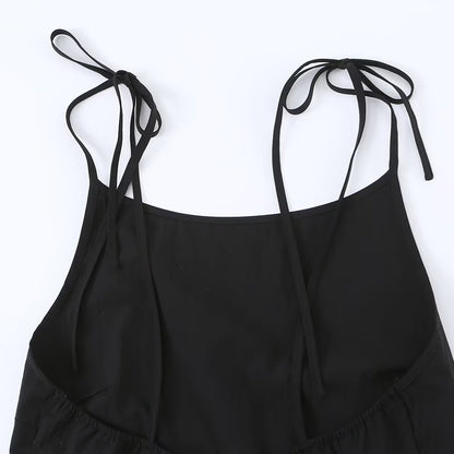 Robe Midi Noire à Bretelles à Nouer Coupe Évasée