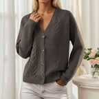 Gilet en Maille Torsadée à Col V Boutonné