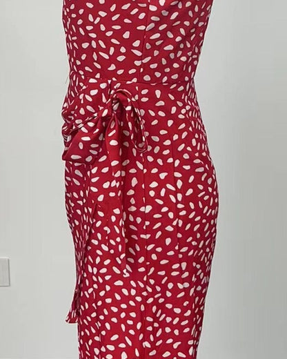 Robe Midi à Col Halter Fluide et Imprimé