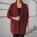 Gilet Oversize en Maille Torsadée Col V, Boutons et Poches
