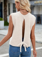 Pull Sans Manches en Maille à Dos Ouvert Nœud Ajustable