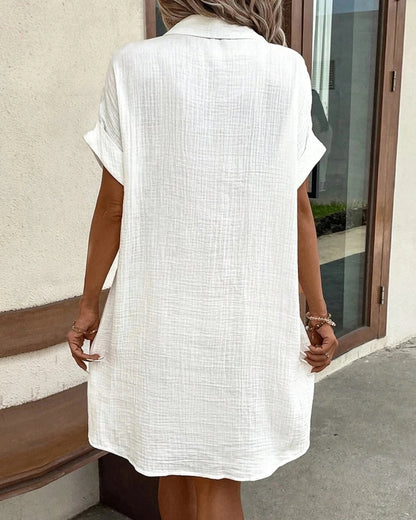 Robe Chemise Tunique Ample à Boutons et Poches