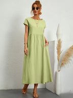 Robe Midi en Coton et Lin Fluide Empire