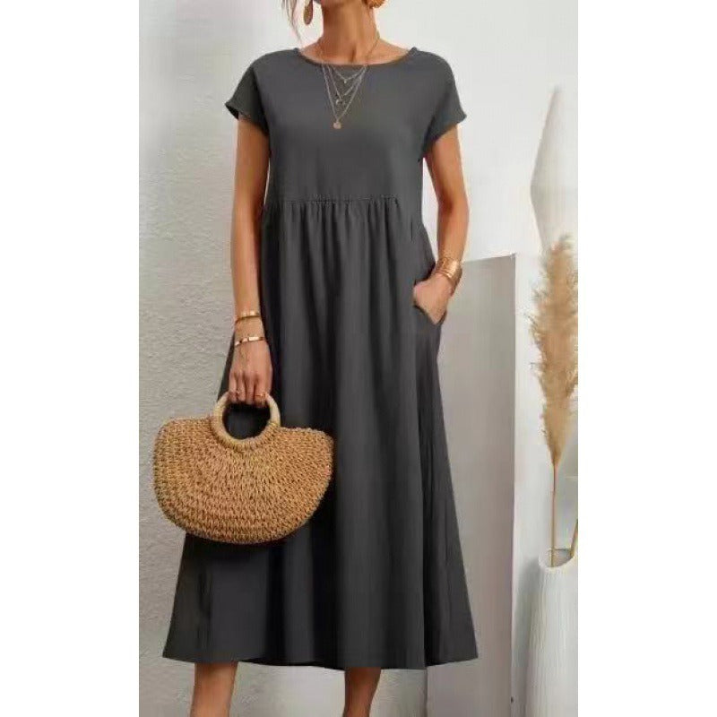 Robe Midi en Coton et Lin Fluide Empire