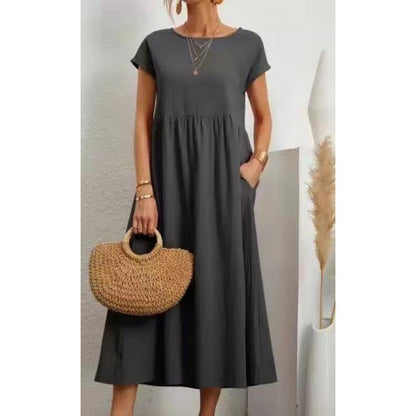 Robe Midi en Coton et Lin Fluide Empire