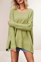 Pull Oversize en Maille à Col V – Manches Longues