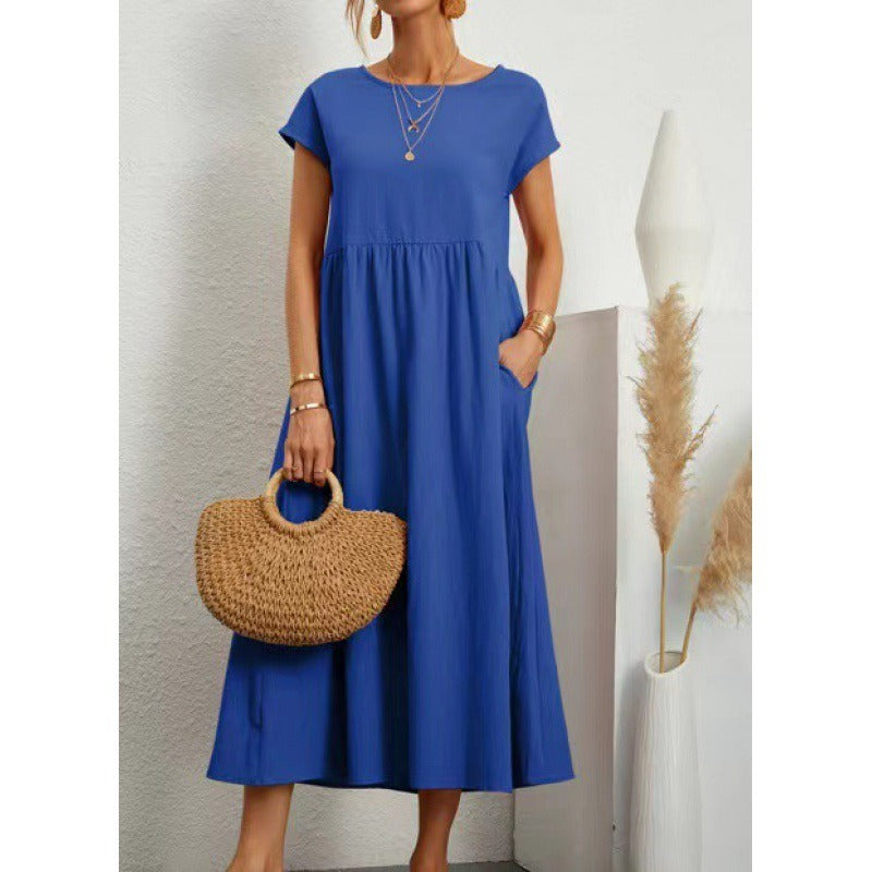 Robe Midi en Coton et Lin Fluide Empire