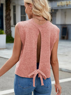 Pull Sans Manches en Maille à Dos Ouvert Nœud Ajustable
