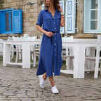 Robe Chemise Midi à Boutons Col Classique