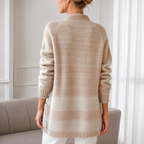 Pull Femme à Col V Color Block Manches Longues