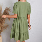 Robe Courte à Col V et Volants Fluide Décontractée